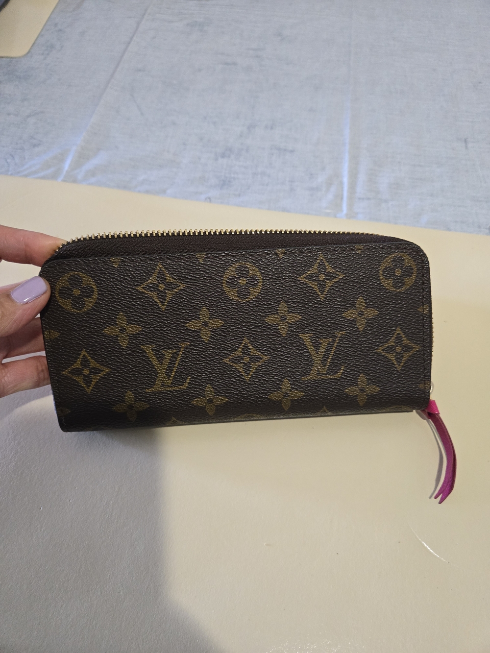 Brown Wallet with Pink Pull Zipper